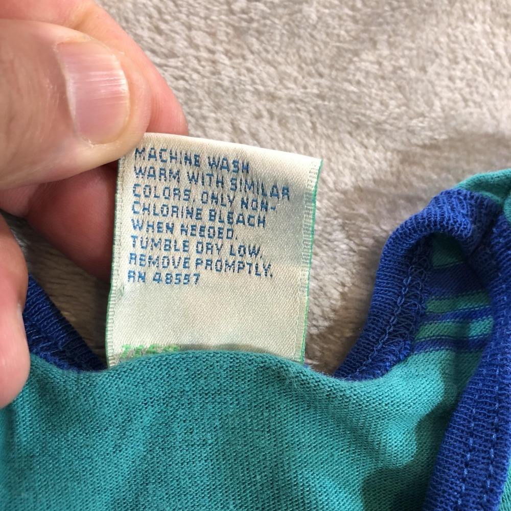Vintage Sprockets Tank Top Boys 4T Green Blue Stripe Made USA Single Stitch - Picture 3 of 11